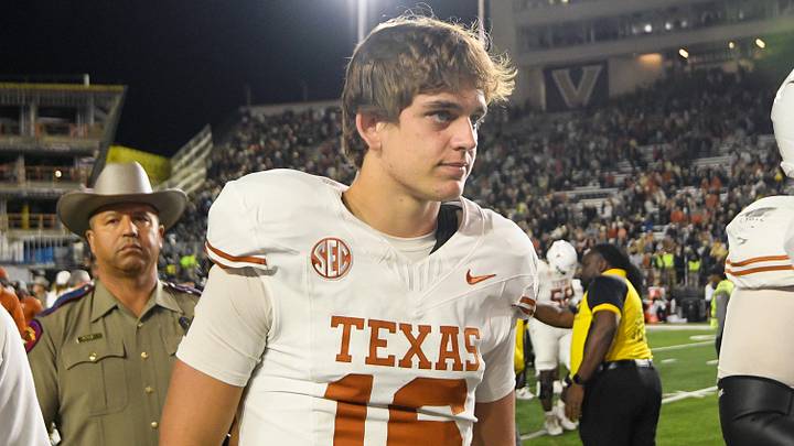 Texas Longhorns quarterback Arch Manning reacts after a game against the Vanderbilt Commodores at FirstBank Stadium. Texas Longhorns quarterback Arch Manning reacts after a game against the Vanderbilt Commodores at FirstBank Stadium.