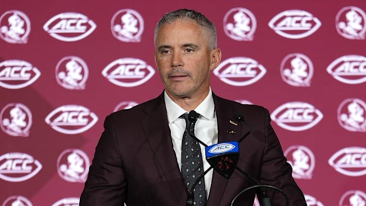 Jul 23, 2025; Charlotte, NC, USA; Florida State head coach Mike Norvell answers questions from the media during ACC Media days at Hilton Charlotte Uptown. Mandatory Credit: Jim Dedmon-Imagn Images Jul 23, 2025; Charlotte, NC, USA; Florida State head coach Mike Norvell answers questions from the media during ACC Media days at Hilton Charlotte Uptown. Mandatory Credit: Jim Dedmon-Imagn Images