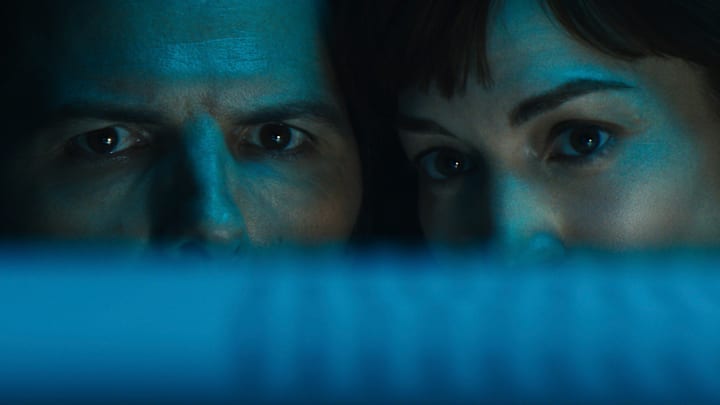 Adam Scott and Britt Lower in "Severance," now streaming on Apple TV+.