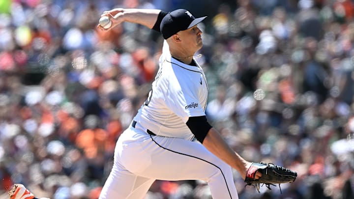 Apr 27, 2025; Detroit, Michigan, USA; Detroit Tigers starting pitcher Tarik Skubal (29) throws a pitch against the Baltimore Orioles in the second inning at Comerica Park. Apr 27, 2025; Detroit, Michigan, USA; Detroit Tigers starting pitcher Tarik Skubal (29) throws a pitch against the Baltimore Orioles in the second inning at Comerica Park.