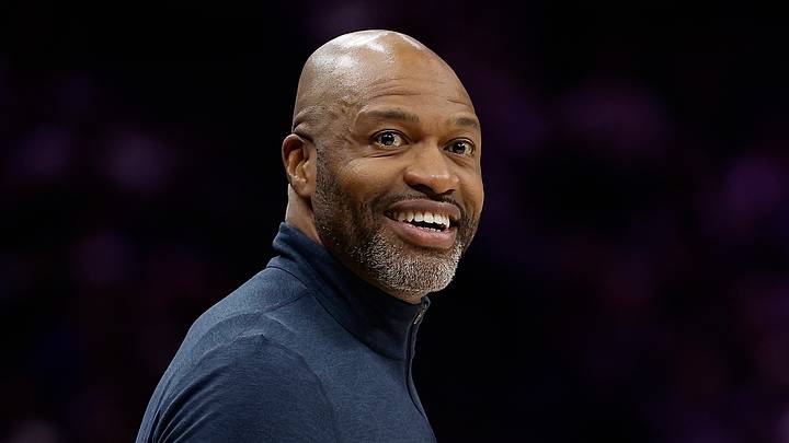 Feb 19, 2026; Sacramento, California, USA; Orlando Magic head coach Jamahl Mosley smiles towards Sacramento Kings guard Russell Westbrook (not pictured) after a play during the second quarter at Golden 1 Center. Mandatory Credit: Kelley L Cox-Imagn Images