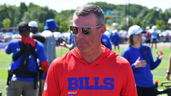 Jul 23, 2025; Rochester, NY, USA; Buffalo Bills general manager Brandon Beane on the field during training camp at St. John Fisher University.