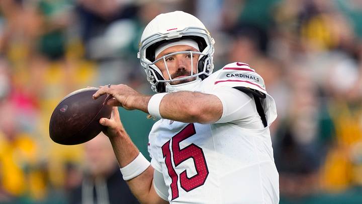Aug 28, 2026; Green Bay, Wisconsin, USA;  Arizona Cardinals quarterback Gardner Minshew II (15) throws a pass during warmups prior to the game against the Green Bay Packers at Lambeau Field. Mandatory Credit: Jeff Hanisch-Imagn Images