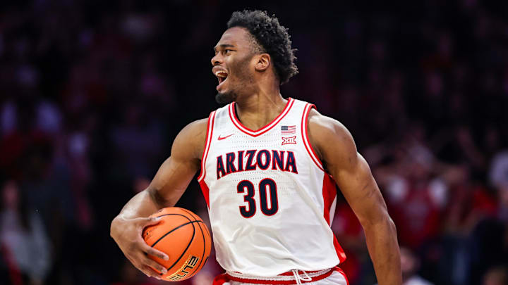 Nov 7, 2025; Tucson, Arizona, USA; Arizona Wildcats forward Tobe Awaka (30) reacts after a foul was called on him during the second half of the game against the Utah Tech Trailblazers at McKale Memorial Center. Mandatory Credit: Aryanna Frank-Imagn Images Nov 7, 2025; Tucson, Arizona, USA; Arizona Wildcats forward Tobe Awaka (30) reacts after a foul was called on him during the second half of the game against the Utah Tech Trailblazers at McKale Memorial Center. Mandatory Credit: Aryanna Frank-Imagn Images