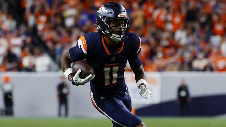 Sep 27, 2026; Denver, Colorado, USA; Denver Broncos wide receiver Troy Franklin (11) runs against the Los Angeles Rams during the second half at Empower Field at Mile High. Sep 27, 2026; Denver, Colorado, USA; Denver Broncos wide receiver Troy Franklin (11) runs against the Los Angeles Rams during the second half at Empower Field at Mile High.