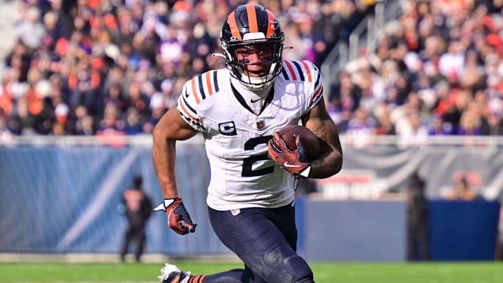 Chicago Bears wide receiver DJ Moore (2) runs after a catch against the Minnesota Vikings during the first quarter at Soldier Field.