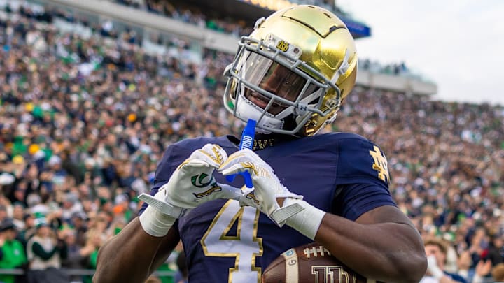 Notre Dame Fighting Irish running back Jeremiyah Love (4) Mandatory Credit: Michael Caterina-Imagn Images