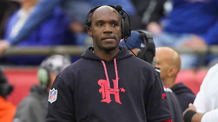 Oct 13, 2024; Foxborough, Massachusetts, USA; Houston Texans head coach Demeco Ryans looks on from the sidelines during the first half at Gillette Stadium. Mandatory Credit: Gregory Fisher-Imagn Images