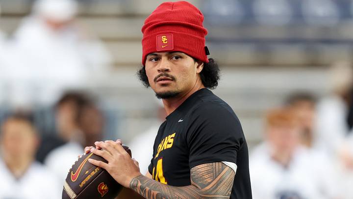 Oct 10, 2026; University Park, Pennsylvania, USA; Southern California Trojans quarterback Jayden Maiava (14) throws a pass during a warmup prior to the game against the Penn State Nittany Lions at West Shore Home Field at Beaver Stadium. Mandatory Credit: Matthew O'Haren-Imagn Images Oct 10, 2026; University Park, Pennsylvania, USA; Southern California Trojans quarterback Jayden Maiava (14) throws a pass during a warmup prior to the game against the Penn State Nittany Lions at West Shore Home Field at Beaver Stadium. Mandatory Credit: Matthew O'Haren-Imagn Images