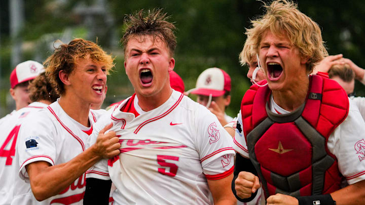 Saint Ansgar wins the Iowa high school baseball Class 1A championship over Martensdale St. Marys on July 25, 2025, at Merchants Park in Carroll, Iowa.