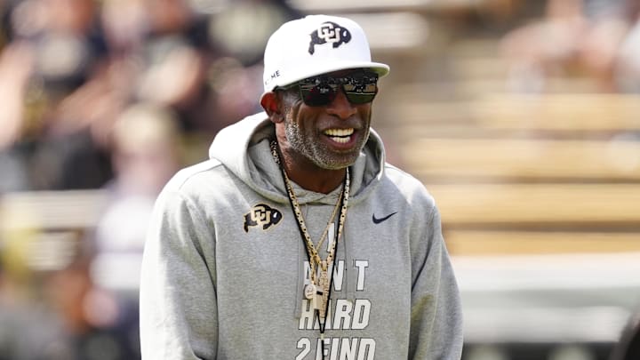 Sep 6, 2025; Boulder, Colorado, USA; Colorado Buffaloes head coach Deion Sanders before the game against the Delaware Fightin Blue Hens at Folsom Field.