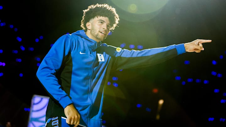 Oct 3, 2025; Durham, NC, USA; Duke Blue Devils forward Cameron Boozer (12) is introduced during player introductions at the Countdown to Craziness at the Cameron Indoor Stadium. Mandatory Credit: Jaylynn Nash-Imagn Images Oct 3, 2025; Durham, NC, USA; Duke Blue Devils forward Cameron Boozer (12) is introduced during player introductions at the Countdown to Craziness at the Cameron Indoor Stadium. Mandatory Credit: Jaylynn Nash-Imagn Images