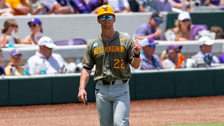 West Virginia Head Coach Steve Sabins as The LSU Tigers take on the West Virginia Mountaineers in game 1 of the 2025 NCAA Div 1 Super Regional Baseball Championship at Alex Box Stadium in Baton Rouge, LA. Saturday, June 7, 2025.