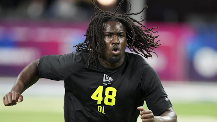 Feb 26, 2026; Indianapolis, IN, USA; UCF defensive lineman Malachi Lawrence (DL48) during the NFL Scouting Combine  at Lucas Oil Stadium. Mandatory Credit: Kirby Lee-Imagn Images