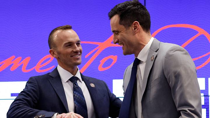 Washington Nationals manager Blake Butera shakes hands with president of baseball operations Paul Toboni Washington Nationals manager Blake Butera shakes hands with president of baseball operations Paul Toboni