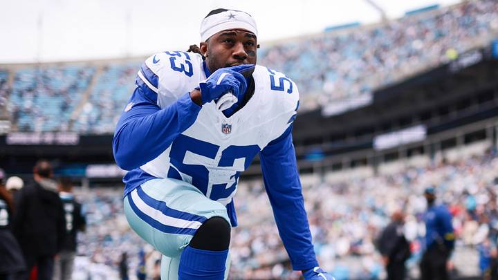Dallas Cowboys defensive end James Houston kneels before the start of the game against the Carolina Panthers. Dallas Cowboys defensive end James Houston kneels before the start of the game against the Carolina Panthers.
