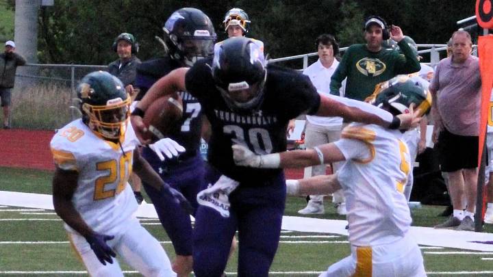 Rye (Colorado) tailback Jackson Bjorum (30) fights for yardage during a recent game. Rye (Colorado) tailback Jackson Bjorum (30) fights for yardage during a recent game.