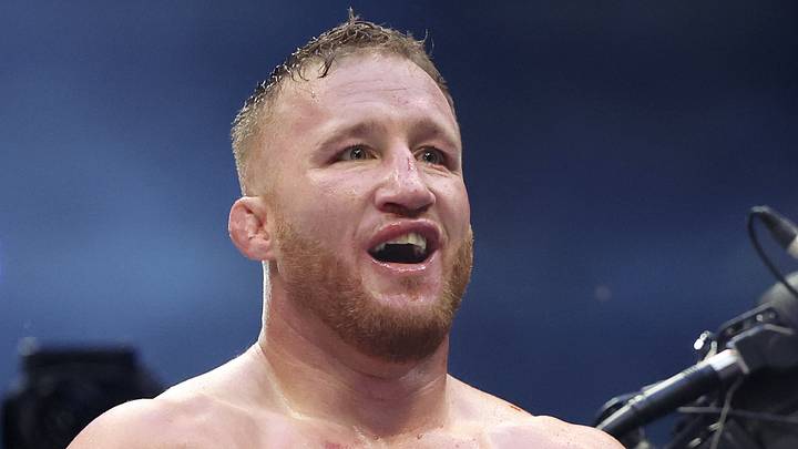 Jun 14, 2026; Washington, D.C., USA; Justin Gaethje (blue gloves) celebrates after winning the UFC Freedom 250 fight against Ilia Topuria (not pictured) at the White House South Lawn. Mandatory Credit: Amber Searls-Imagn Images Jun 14, 2026; Washington, D.C., USA; Justin Gaethje (blue gloves) celebrates after winning the UFC Freedom 250 fight against Ilia Topuria (not pictured) at the White House South Lawn. Mandatory Credit: Amber Searls-Imagn Images