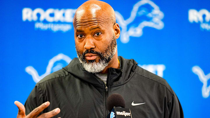 Detroit Lions GM Brad Holmes speaks to the press about their 2024 season