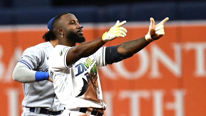 Sep 22, 2023; St. Petersburg, Florida, USA; Tampa Bay Rays left fielder Randy Arozarena (56)