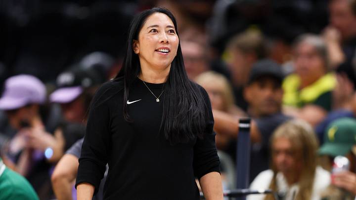 Jun 12, 2026; Seattle, Washington, USA; Golden State Valkyries head coach Natalie Nakase reacts in the second half against the Seattle Storm at Climate Pledge Arena. Mandatory Credit: Kevin Ng-Imagn Images