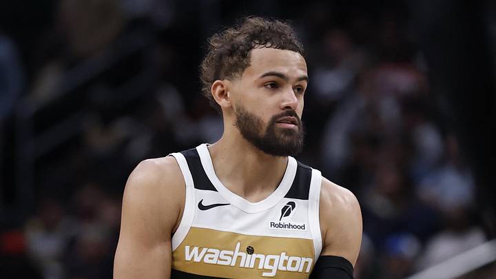 Mar 5, 2026; Washington, District of Columbia, USA; Washington Wizards guard Trae Young (3) stands on the court against the Utah Jazz in the second half at Capital One Arena. Mandatory Credit: Geoff Burke-Imagn Images