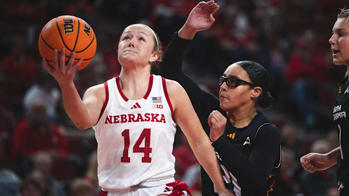 Nebraska guard Callin Hake shoots against North Alabama.
