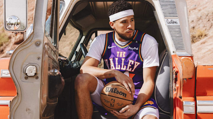 Devin Booker models the new Phoenix Suns City Edition Jerseys for the 2024-25 Season