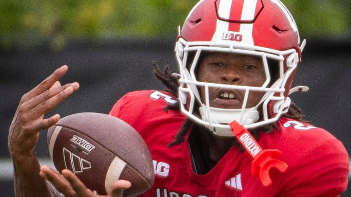 Indiana's Makai Jackson (2) at Indiana University football practice on Monday, Aug. 4, 2025. Indiana's Makai Jackson (2) at Indiana University football practice on Monday, Aug. 4, 2025.