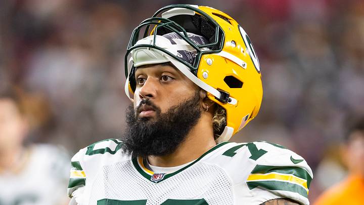 Green Bay Packers guard Darian Kinnard. Green Bay Packers guard Darian Kinnard.