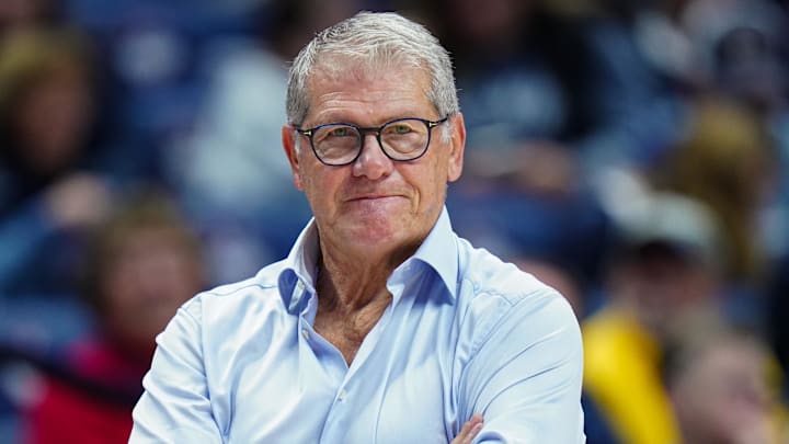 Nov 9, 2025; Storrs, Connecticut, USA; UConn Huskies head coach Geno Auriemma watches from the sideline as they take on the Florida State Seminoles at Harry A. Gampel Pavilion. Mandatory Credit: David Butler II-Imagn Images Nov 9, 2025; Storrs, Connecticut, USA; UConn Huskies head coach Geno Auriemma watches from the sideline as they take on the Florida State Seminoles at Harry A. Gampel Pavilion. Mandatory Credit: David Butler II-Imagn Images