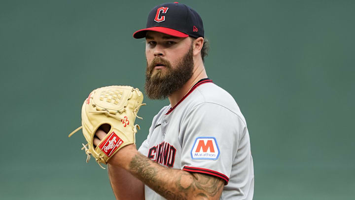 Mar 27, 2025; Kansas City, Missouri, USA; Cleveland Guardians relief pitcher Hunter Gaddis (33) pitches during the eighth inning against the Kansas City Royals at Kauffman Stadium. Mandatory Credit: Jay Biggerstaff-Imagn Images Mar 27, 2025; Kansas City, Missouri, USA; Cleveland Guardians relief pitcher Hunter Gaddis (33) pitches during the eighth inning against the Kansas City Royals at Kauffman Stadium. Mandatory Credit: Jay Biggerstaff-Imagn Images