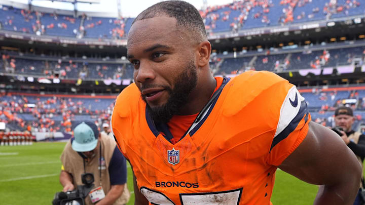 Denver Broncos running back JK Dobbins Denver Broncos running back JK Dobbins