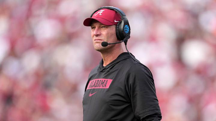 Alabama Crimson Tide head coach Kalen Deboer watches in the second half against the Indiana Hoosiers at the 2026 Rose Bowl and quarterfinal game of the College Football Playoff at Rose Bowl Stadium. 