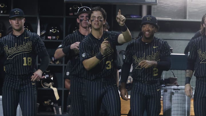 Vanderbilt players celebrate their win over Alabama at Vanderbilt’s Hawkins Field Friday, May 2, 2025. Vanderbilt players celebrate their win over Alabama at Vanderbilt’s Hawkins Field Friday, May 2, 2025.