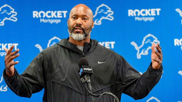 Detroit Lions general manager Brad Holmes speaks to the press about their 2025 season