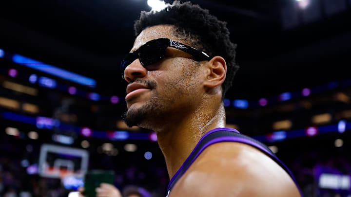 Jan 16, 2026; Sacramento, California, USA; Sacramento Kings center Dylan Cardwell (32) walks off the court after the game against the Washington Wizards at Golden 1 Center. Mandatory Credit: Sergio Estrada-Imagn Images