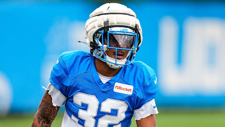 Detroit Lions safety Brian Branch (32) practices during training camp at team's Allen Park Performance Center Detroit Lions safety Brian Branch (32) practices during training camp at team's Allen Park Performance Center