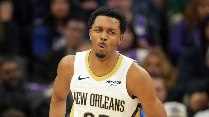 Apr 3, 2026; Sacramento, California, USA; New Orleans Pelicans forward Trey Murphy III (25) reacts after dunking against the Sacramento Kings during the third quarter at Golden 1 Center. Mandatory Credit: Darren Yamashita-Imagn Images Apr 3, 2026; Sacramento, California, USA; New Orleans Pelicans forward Trey Murphy III (25) reacts after dunking against the Sacramento Kings during the third quarter at Golden 1 Center. Mandatory Credit: Darren Yamashita-Imagn Images