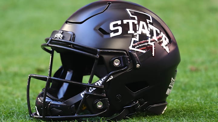 Jan 2, 2021; Glendale, AZ, USA; Detailed view of an Iowa State Cyclones helmet during the Fiesta Bowl at State Farm Stadium.