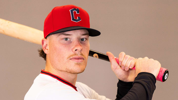 Feb 19, 2026; Goodyear, AZ, USA; Cleveland Guardians second baseman Travis Bazzana (72) during media day in Goodyear. Mandatory Credit: Arianna Grainey-Imagn Images Feb 19, 2026; Goodyear, AZ, USA; Cleveland Guardians second baseman Travis Bazzana (72) during media day in Goodyear. Mandatory Credit: Arianna Grainey-Imagn Images