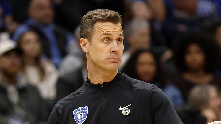 Mar 27, 2026; Washington, DC, USA; Duke Blue Devils head coach Jon Scheyer reacts in the first half during a Sweet Sixteen game of the East Regional of the men's 2026 NCAA Tournament at Capital One Arena. Mandatory Credit: Geoff Burke-Imagn Images