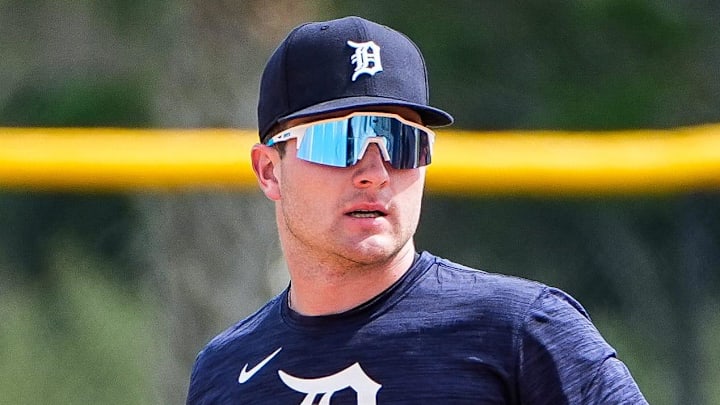 Detroit Tigers prospect Kevin McGonigle practices during spring training at TigerTown in Lakeland, Fla., on Feb. 20, 2025. Detroit Tigers prospect Kevin McGonigle practices during spring training at TigerTown in Lakeland, Fla., on Feb. 20, 2025.