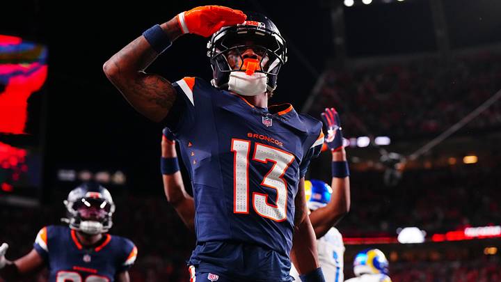 Sep 27, 2026; Denver, Colorado, USA; Denver Broncos wide receiver Pat Bryant (13) celebrates after scoring a touchdown against the Los Angeles Rams during the second half at Empower Field at Mile High. Sep 27, 2026; Denver, Colorado, USA; Denver Broncos wide receiver Pat Bryant (13) celebrates after scoring a touchdown against the Los Angeles Rams during the second half at Empower Field at Mile High.