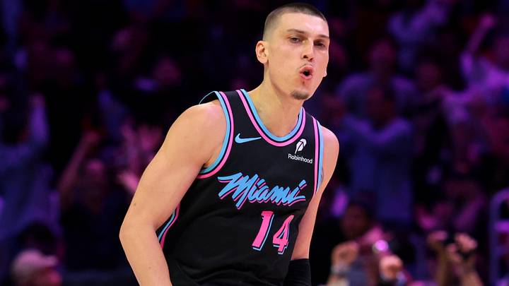 Mar 30, 2026; Miami, Florida, USA; Miami Heat guard Tyler Herro (14) reacts after scoring against the Philadelphia 76ers during the fourth quarter at Kaseya Center. Mandatory Credit: Sam Navarro-Imagn Images Mar 30, 2026; Miami, Florida, USA; Miami Heat guard Tyler Herro (14) reacts after scoring against the Philadelphia 76ers during the fourth quarter at Kaseya Center. Mandatory Credit: Sam Navarro-Imagn Images