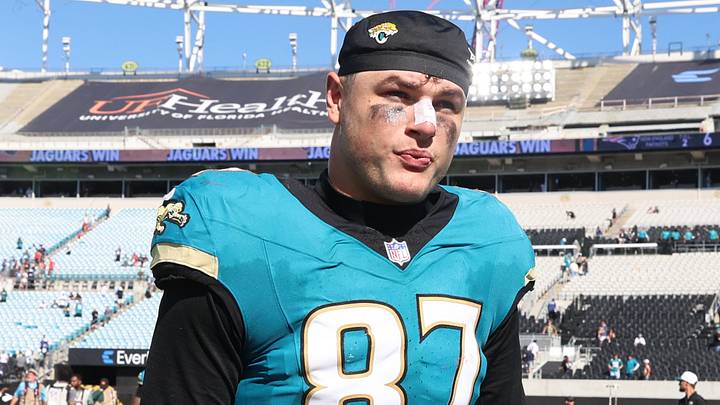Sep 27, 2026; Jacksonville, Florida, USA;  Jacksonville Jaguars tight end Nate Boerkircher (87) walks off the field after defeating the New England Patriots at EverBank Stadium.  Mandatory Credit: Morgan Tencza-Imagn Images