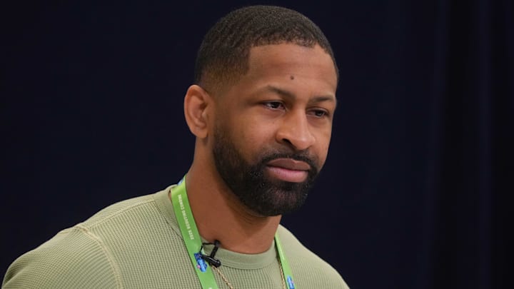Feb 25, 2025; Indianapolis, IN, USA; Cleveland Browns general manager Andrew Berry speaks during the NFL Scouting Combine at the Indiana Convention Center. Mandatory Credit: Kirby Lee-Imagn Images Feb 25, 2025; Indianapolis, IN, USA; Cleveland Browns general manager Andrew Berry speaks during the NFL Scouting Combine at the Indiana Convention Center. Mandatory Credit: Kirby Lee-Imagn Images