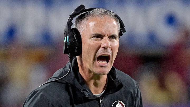 Sep 3, 2023; Orlando, Florida, USA; Florida State Seminoles head coach Mike Norvell is excited during the fourth quarter against the Louisiana State Tigers at Camping World Stadium. Mandatory Credit: Melina Myers-Imagn Images Sep 3, 2023; Orlando, Florida, USA; Florida State Seminoles head coach Mike Norvell is excited during the fourth quarter against the Louisiana State Tigers at Camping World Stadium. Mandatory Credit: Melina Myers-Imagn Images