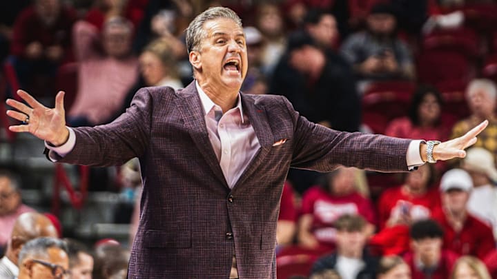 John Calipari on the sidelines against the Little Rock Trojans. The Razorbacks won 79-57. 