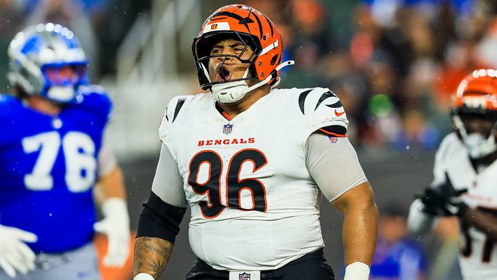 Aug 13, 2026; Cincinnati, Ohio, USA; Cincinnati Bengals defensive tackle Landon Robinson (96) reacts after a play in the first half against the Detroit Lions at Paycor Stadium. Mandatory Credit: Katie Stratman-Imagn Images Aug 13, 2026; Cincinnati, Ohio, USA; Cincinnati Bengals defensive tackle Landon Robinson (96) reacts after a play in the first half against the Detroit Lions at Paycor Stadium. Mandatory Credit: Katie Stratman-Imagn Images